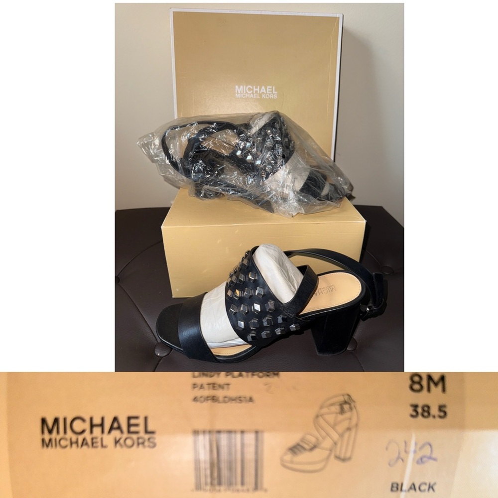 Michael Kors Black Patent Heeled Sandals